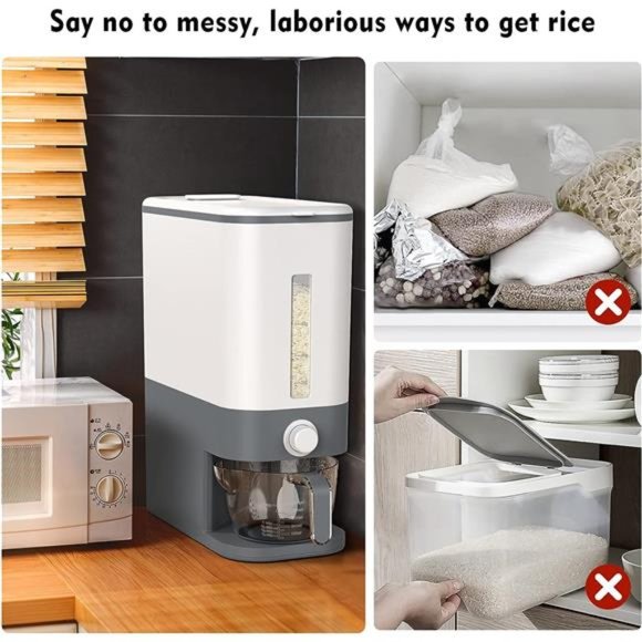 Rice Dispenser, 22-25 Lbs Rice Container with Measuring Cup,Upgraded Built-inBox - Picture 3 of 7